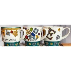 Brighton Colorful 3 piece Decorative Heart and Gem Themed Mugs Set NWOT